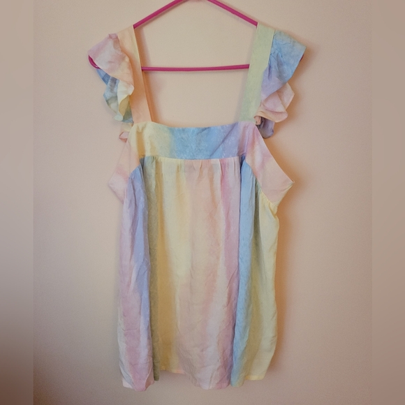 Emily Wonder Watercolor Rainbow Flutter Sleeve Top L NWT - Picture 3 of 15